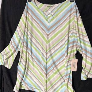 Allison Daley Women's Striped Top - Green, Blue, White